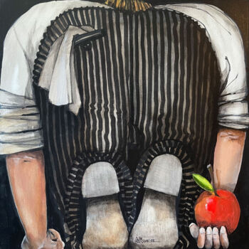 Painting titled "LA POMME FUGUEUSE" by Alain Rouschmeyer, Original Artwork, Acrylic Mounted on Wood Stretcher frame