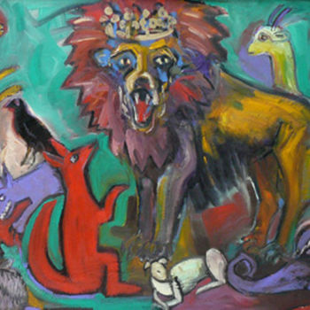 Pintura titulada "le-lion-et-la-cour.…" por Alain Schmitt, Obra de arte original