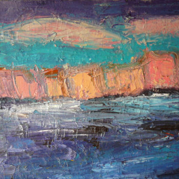 Painting titled "ville en bord de mer" by Alain Schmitt, Original Artwork, Oil