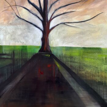 Peinture intitulée ""L'arbre du stade"" par Alain Tardieu, Œuvre d'art originale, Huile