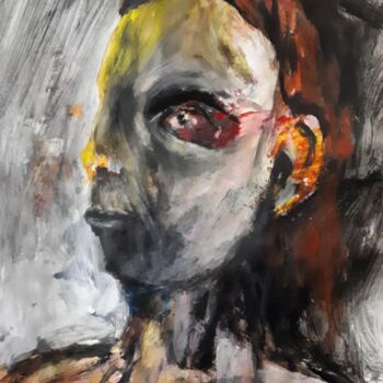 Peinture intitulée ""  visage 9 "" par Alain Tardieu, Œuvre d'art originale, Acrylique Monté sur Châssis en bois