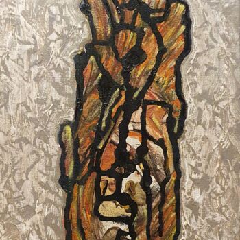 Painting titled "ANTHROPOGLYPHE 6" by Alain V, Original Artwork, Acrylic Mounted on Wood Stretcher frame