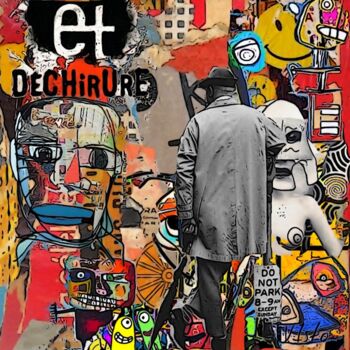 「ET DÉCHIRURE」というタイトルのデジタルアーツ Alain Vistosiによって, オリジナルのアートワーク, 写真モンタージュ ウッドストレッチャーフレームにマウント