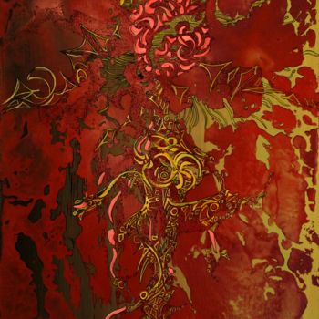 Painting titled "rose-rouge-satin.jpg" by Alain Yerly, Original Artwork, Acrylic