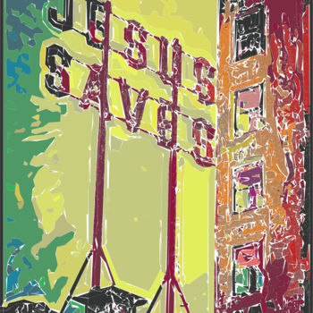 Digital Arts titled "Jesus Saves 1 of 4" by Alain Bali, Original Artwork, Digital Painting