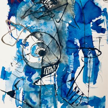 Peinture intitulée "ligne Bleue 2" par Alain Bouillot, Œuvre d'art originale, Encre