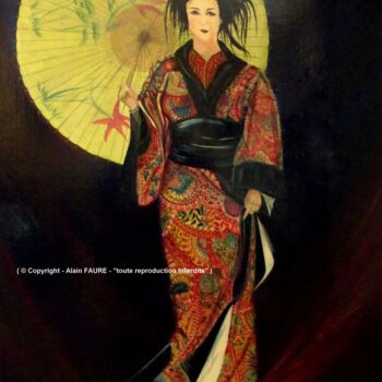 Painting titled "GEISHA" by Alain Faure, Original Artwork, Acrylic Mounted on Wood Stretcher frame