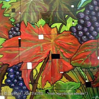 Painting titled "VIGNE ROUGE" by Alain Faure, Original Artwork, Acrylic Mounted on Wood Stretcher frame