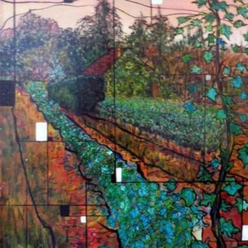 Painting titled "OREE A LA VIGNE" by Alain Faure, Original Artwork, Acrylic Mounted on Wood Stretcher frame