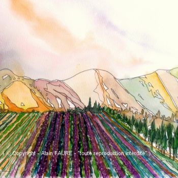Painting titled "DRÔME PROVENCALE" by Alain Faure, Original Artwork, Watercolor Mounted on Other rigid panel