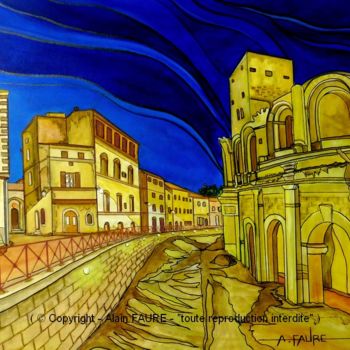 Painting titled "ARLES EN SOMMEIL" by Alain Faure, Original Artwork, Acrylic Mounted on Wood Stretcher frame