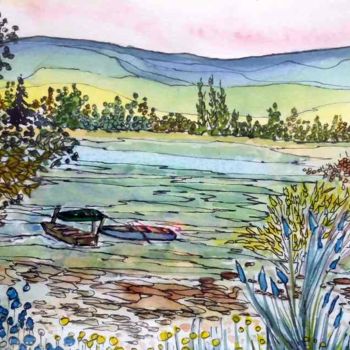 Painting titled "ETANG EN LUBERON" by Alain Faure, Original Artwork, Watercolor Mounted on Other rigid panel