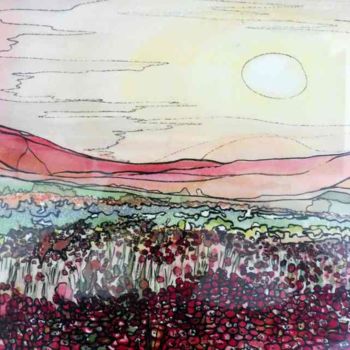 Painting titled "NATURE ROUGE" by Alain Faure, Original Artwork, Watercolor Mounted on Other rigid panel