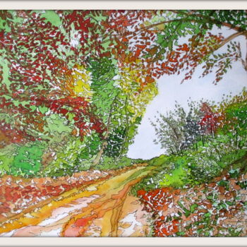 Painting titled "SUR LE CHEMIN DE L'…" by Alain Faure, Original Artwork, Watercolor