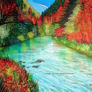 Painting titled "LA RIVIERE POURPRE" by Alain Faure, Original Artwork, Acrylic Mounted on Wood Stretcher frame