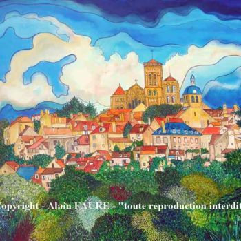 Pittura intitolato "VEZELAY" da Alain Faure, Opera d'arte originale, Acrilico Montato su Telaio per barella in legno