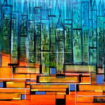 Painting titled "MANHATTAN" by Alain Faure, Original Artwork, Acrylic Mounted on Wood Stretcher frame