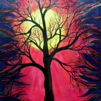 Painting titled "L'ARBRE NOIR" by Alain Faure, Original Artwork, Acrylic Mounted on Wood Stretcher frame