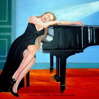 Ζωγραφική με τίτλο "SIESTE MUSICALE" από Alain Faure, Αυθεντικά έργα τέχνης, Ακρυλικό Τοποθετήθηκε στο Ξύλινο φορείο σκελετό
