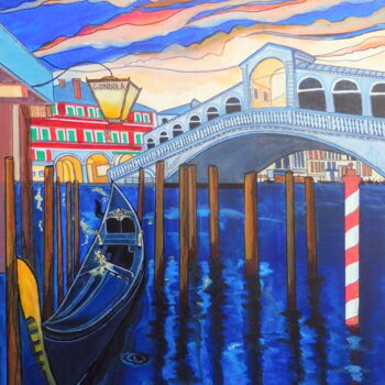 Painting titled "PONT DU RIALTO" by Alain Faure, Original Artwork, Acrylic Mounted on Wood Stretcher frame