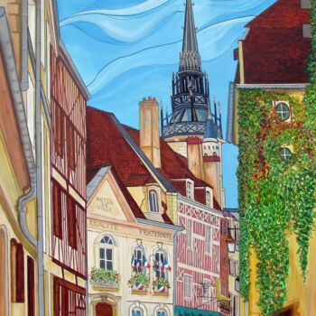 Painting titled "AUXERRE TOUR DE L'H…" by Alain Faure, Original Artwork, Acrylic Mounted on Wood Stretcher frame