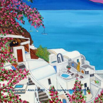 Painting titled "RÊVES DE GRECE" by Alain Faure, Original Artwork, Acrylic Mounted on Wood Stretcher frame