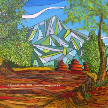 Painting titled "LES CAIRNS DE LA SA…" by Alain Faure, Original Artwork, Acrylic Mounted on Wood Stretcher frame