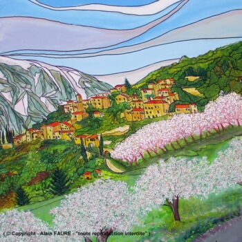 Painting titled "BRANTES AU PRINTEMPS" by Alain Faure, Original Artwork, Acrylic Mounted on Wood Stretcher frame