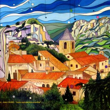 Painting titled "BAUX DE PROVENCE" by Alain Faure, Original Artwork, Acrylic Mounted on Wood Stretcher frame