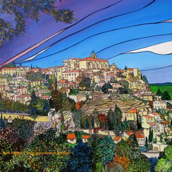 Painting titled "GORDES EN AUTOMNE" by Alain Faure, Original Artwork, Acrylic Mounted on Wood Stretcher frame