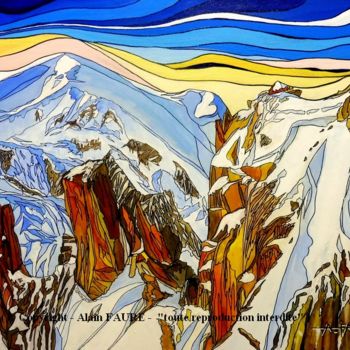 Painting titled "CHAMONIX-MONT-BLANC" by Alain Faure, Original Artwork, Acrylic Mounted on Wood Stretcher frame