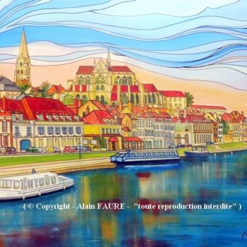 Peinture intitulée "AUXERRE  ST GERMAIN" par Alain Faure, Œuvre d'art originale, Acrylique Monté sur Châssis en bois