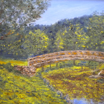 Peinture intitulée "passerelle sur le R…" par Alain Fayel, Œuvre d'art originale, Huile