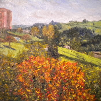 Painting titled "vinaigrier,houx et…" by Alain Fayel, Original Artwork, Oil