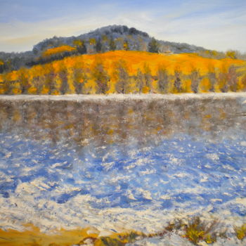 Peinture intitulée "le lac des sapins (…" par Alain Fayel, Œuvre d'art originale, Huile