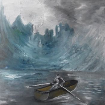 Painting titled "Charon traversant l…" by Alain Coulon, Original Artwork, Oil