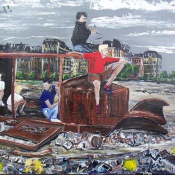 Painting titled "Diligence urbaine" by Alain Granger (A.G.R), Original Artwork, Oil