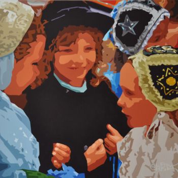 Painting titled "Enfants à la fête d…" by Alain Grisel, Original Artwork, Oil