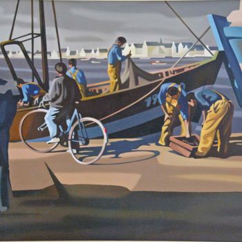 Schilderij getiteld "Les pêcheurs" door Alain Grisel, Origineel Kunstwerk, Olie