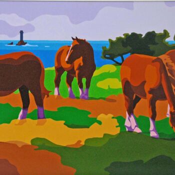 Painting titled "Chevaux" by Alain Grisel, Original Artwork, Oil