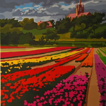 Malerei mit dem Titel "tulipes à Tronoën" von Alain Grisel, Original-Kunstwerk, Öl