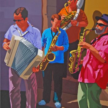 Pittura intitolato "Jazz dans la rue" da Alain Grisel, Opera d'arte originale, Olio