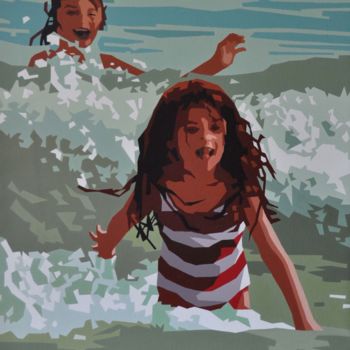 Peinture intitulée "la baignade" par Alain Grisel, Œuvre d'art originale, Huile