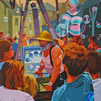 Pintura titulada "La machine à bulles" por Alain Grisel, Obra de arte original, Oleo