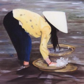 Peinture intitulée "Dans les rizières" par Alain Horlaville, Œuvre d'art originale