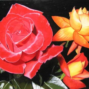 Peinture intitulée "roses rouge et jaune" par Alain Horlaville, Œuvre d'art originale