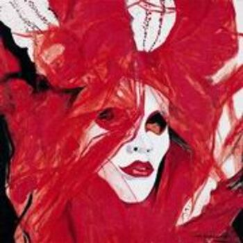 Peinture intitulée "masque rouge" par Alain Horlaville, Œuvre d'art originale