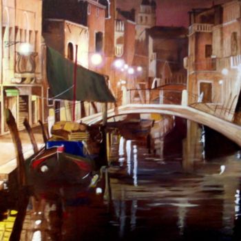 Peinture intitulée "venise:la nuit" par Alain Horlaville, Œuvre d'art originale