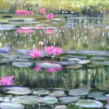 Painting titled "les-lotus-pastel.jpg" by Ald, Original Artwork, Pastel