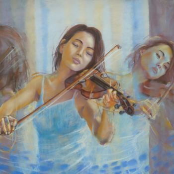 Painting titled "Sur un air de violon" by Alain Lorkovic, Original Artwork, Pastel Mounted on Other rigid panel